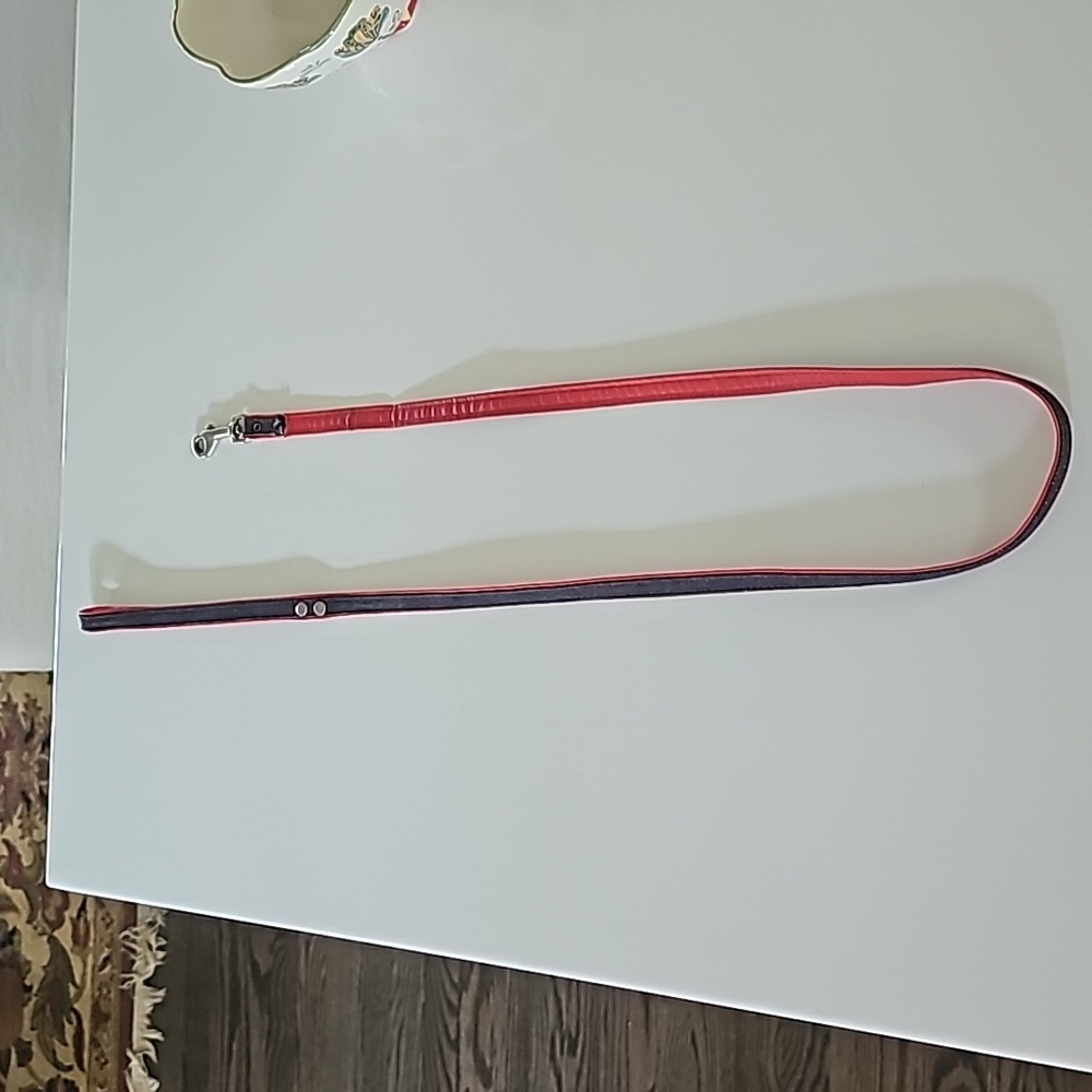 Small denim dog leash with red lining